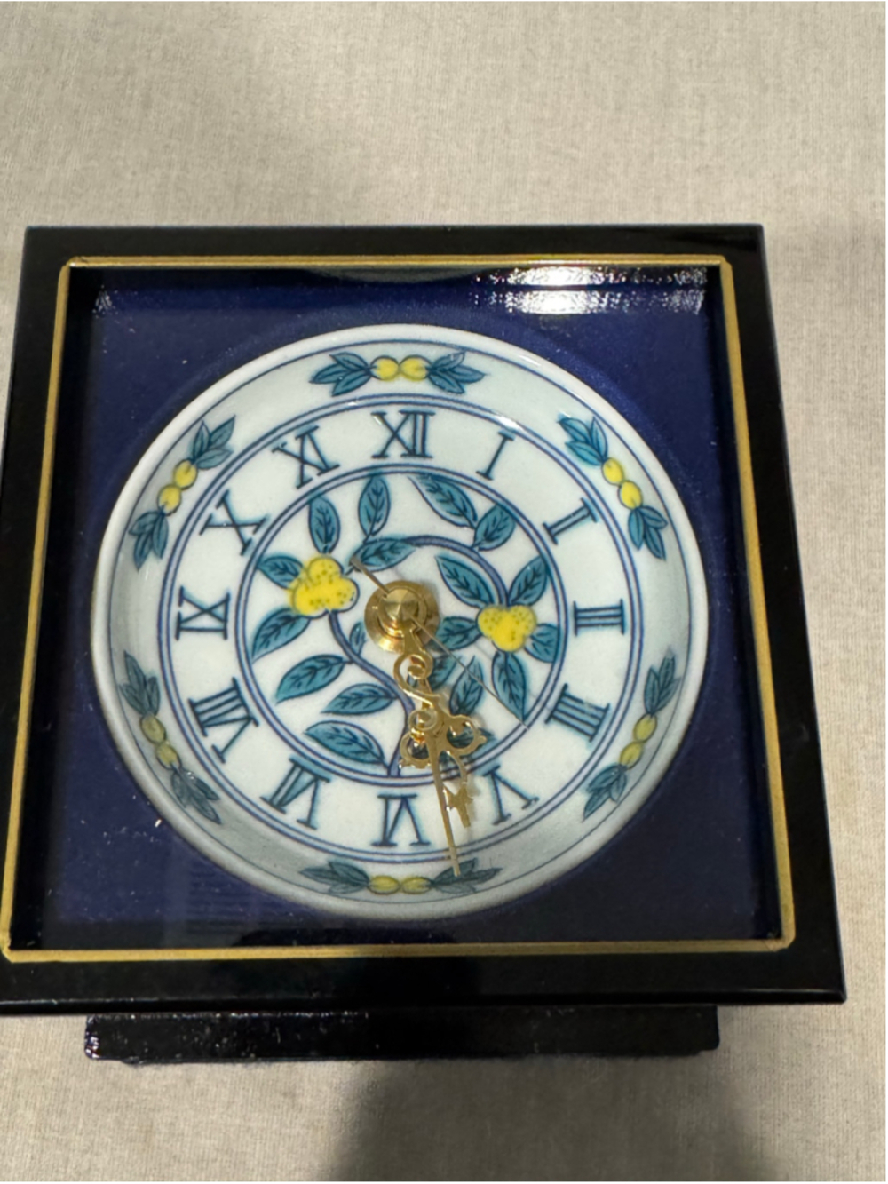 Unbranded Decorative Porcelain Painted Table Clock Black Blue & Gold